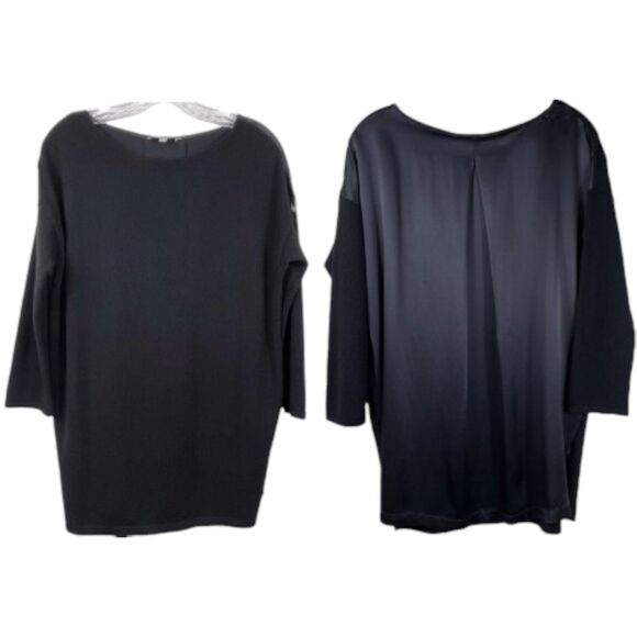 NEIMAN MARCUS Cashmere Silk Sweater Top Size Medium Black Boxy Relaxed Fit EUC - Picture 1 of 16